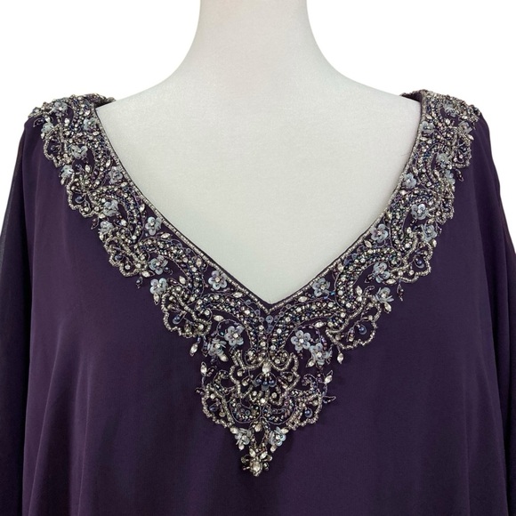 Alfred Angelo Mother of the Bride Beaded Eggplant Kaftan Gown 9018LW (Size 20W) - Picture 6 of 12